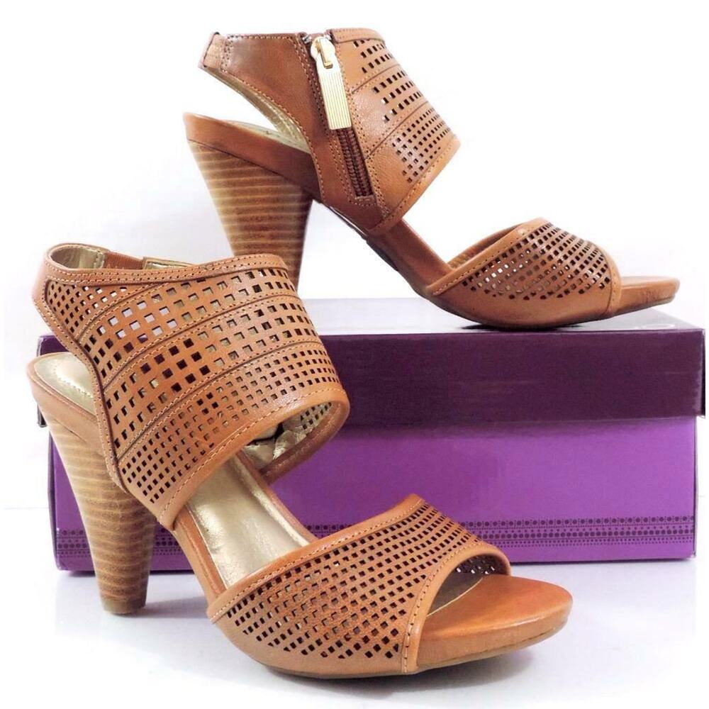 Women's Shoes Me Too Dixie 4 Leather Dress Heels Sandal Sandal Wood Tan Size 8.5
